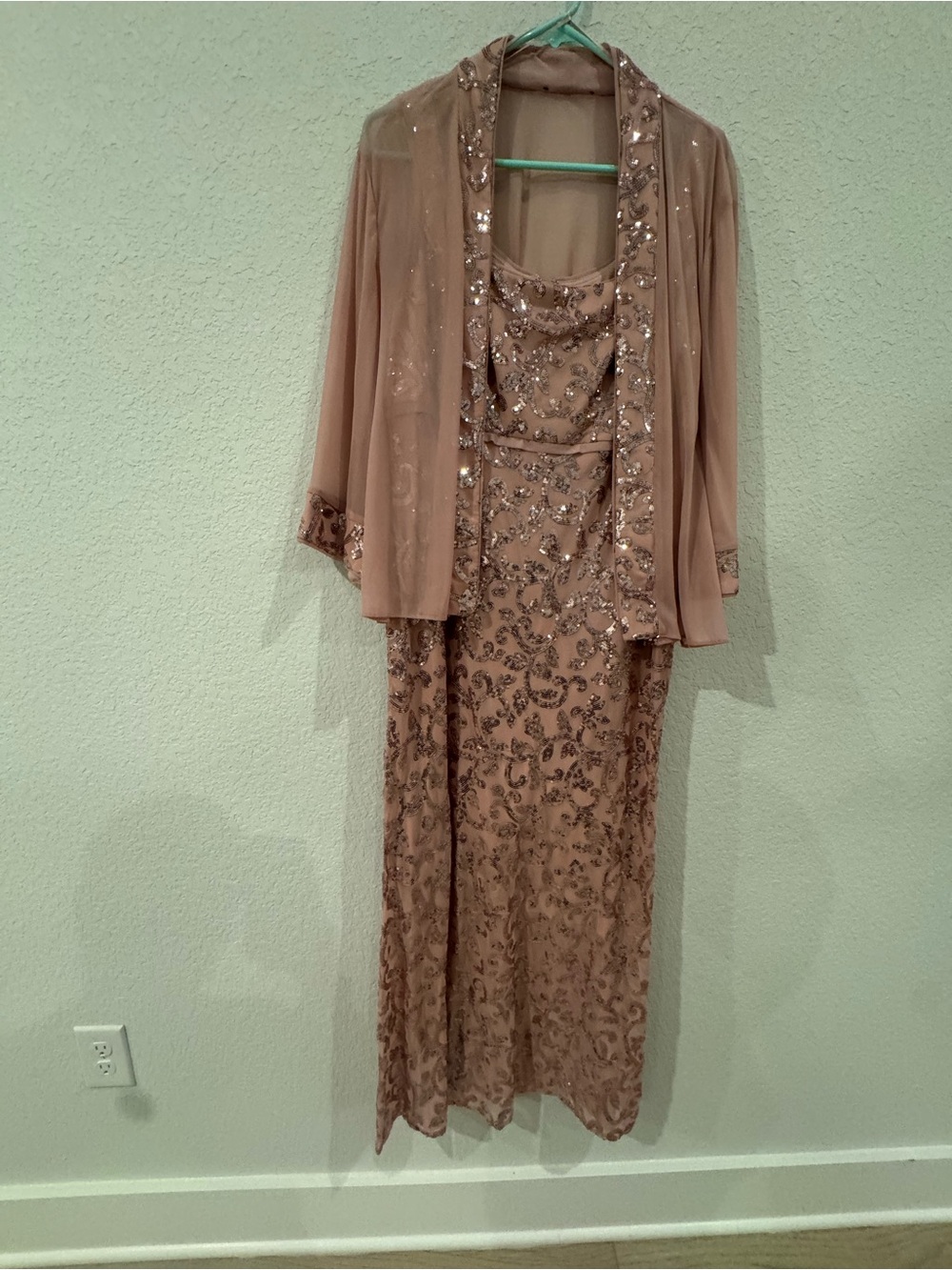 Embellished Mauve Evening Gown with Sheer Jacket